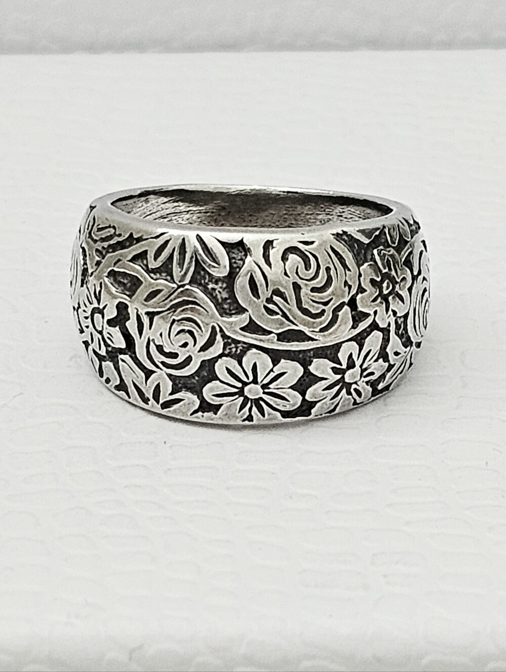 Silpada Rare HTF Sterling Silver Etched Floral Garden Ring Size 10.75 R1583